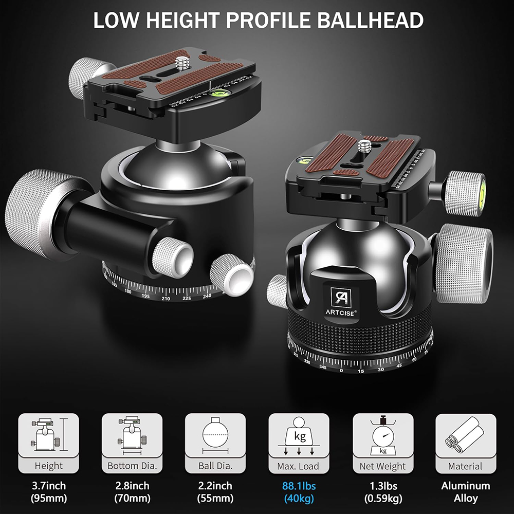 ARTCISE 44mm/55mm Low Profile  - đánh giá và giá Fluid Head Tripod